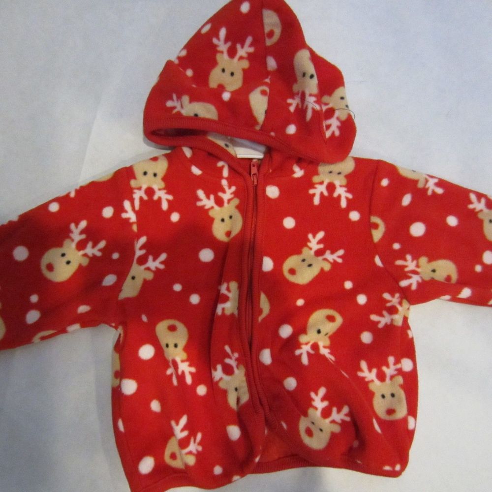 Babyworks red fleece winter jacket with snow and moose-Sz 3-6mos